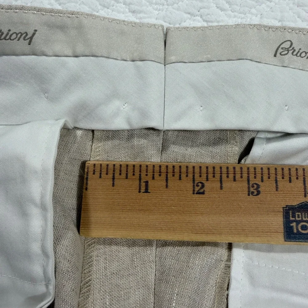 Brioni Cannes 100% Linen Pants Trousers Mens 34 Unhemmed Beige Made in Italy NWT